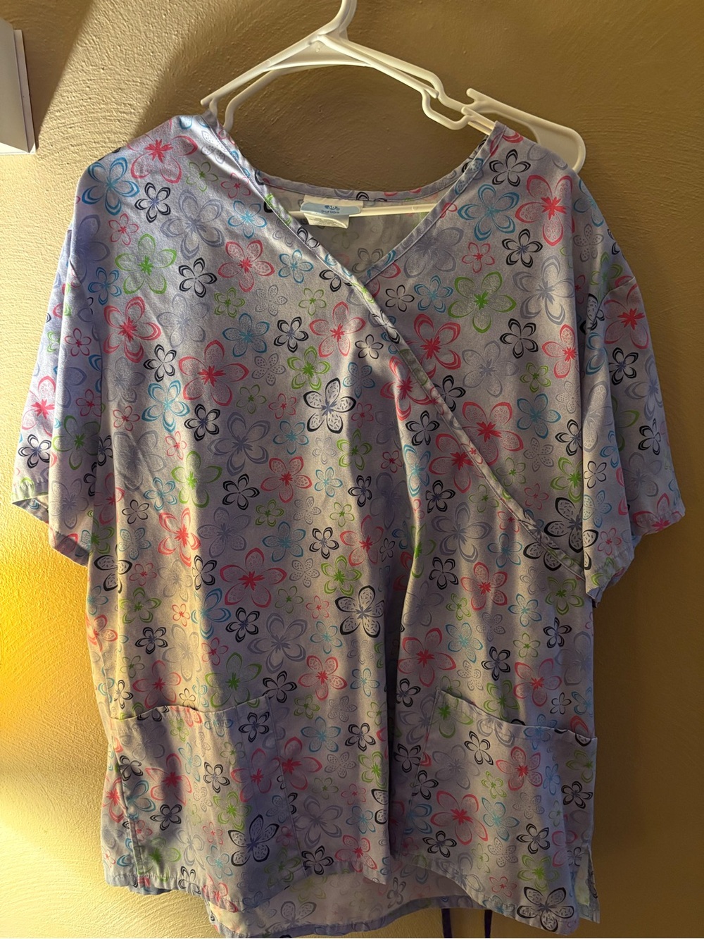 SB Scrubs Lavender Floral Mock Wrap Top - Multicolor Flowers